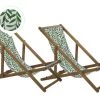 Beliani Bains De Soleil Et Chaises Longues Lot De 2 Chiliennes En Bois D'acacia Clair Avec Toile Motif Feuillage -Fauteuils de jardin Soldes Boutique lot de 2 chiliennes en bois d acacia clair avec toile motif feuillage