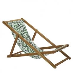 Beliani Bains De Soleil Et Chaises Longues Lot De 2 Chiliennes En Bois D'acacia Clair Avec Toile Motif Feuillage -Fauteuils de jardin Soldes Boutique lot de 2 chiliennes en bois d acacia clair avec toile motif feuillage 2