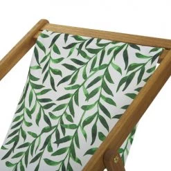 Beliani Bains De Soleil Et Chaises Longues Lot De 2 Chiliennes En Bois D'acacia Clair Avec Toile Motif Feuillage -Fauteuils de jardin Soldes Boutique lot de 2 chiliennes en bois d acacia clair avec toile motif feuillage 3