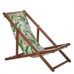 Beliani Bains De Soleil Et Chaises Longues Lot De 2 Chiliennes En Bois Foncé Et Tissu Motif Flamants -Fauteuils de jardin Soldes Boutique lot de 2 chiliennes en bois fonce et tissu motif flamants 2