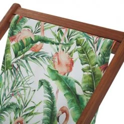 Beliani Bains De Soleil Et Chaises Longues Lot De 2 Chiliennes En Bois Foncé Et Tissu Motif Flamants -Fauteuils de jardin Soldes Boutique lot de 2 chiliennes en bois fonce et tissu motif flamants 3