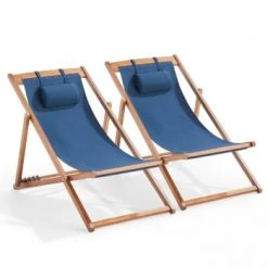 Oviala Bains De Soleil Et Chaises Longues Lot De 2 Chiliennes Eucalyptus Noir -Fauteuils de jardin Soldes Boutique lot de 2 chiliennes eucalyptus bleu pacific 1