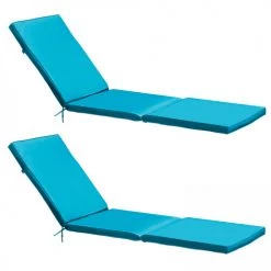 Oviala Matelas Pour Bain De Soleil Lot De 2 Coussins Bain De Soleil Polyester Bleu 186x53x5 Cm