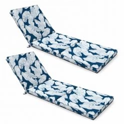 Oviala Matelas Pour Bain De Soleil Lot De 2 Coussins Bain De Soleil Polyester Bleu 186x60x5 Cm
