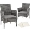 Tectake Lot De 2 Fauteuils De Jardin Acier Avec 2 Sets De Housses Gris/gris -Fauteuils de jardin Soldes Boutique lot de 2 fauteuils de jardin acier avec 2 sets de housses gris gris