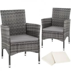 Tectake Lot De 2 Fauteuils De Jardin Acier Avec 2 Sets De Housses Gris/gris