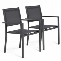 Oviala Lot De 2 Fauteuils De Jardin Aluminium Et Textilène Gris