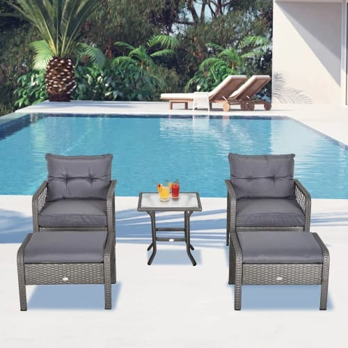 Outsunny Lot De 2 Fauteuils De Jardin Avec Repose-pied Table Basse Résine Grise 4 Outsunny Lot De 2 Fauteuils De Jardin Avec Repose-pied Table Basse Résine Grise – Image 2