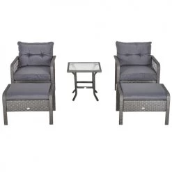 Outsunny Lot De 2 Fauteuils De Jardin Avec Repose-pied Table Basse Résine Grise