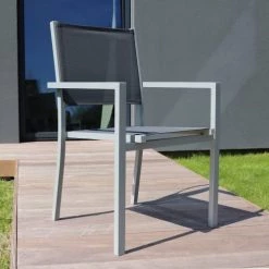 Oviala Lot De 2 Fauteuils De Jardin En Aluminium Et Textilène Gris -Fauteuils de jardin Soldes Boutique lot de 2 fauteuils de jardin en aluminium et textilene gris 4