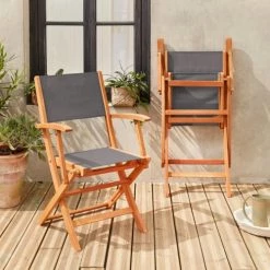 Alice's Garden Chaises De Jardin Lot De 2 Fauteuils De Jardin En Bois Anthracite -Fauteuils de jardin Soldes Boutique lot de 2 fauteuils de jardin en bois anthracite 2