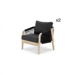 Kerama Fauteuils De Jardin Lot De 2 Fauteuils En Bois D'acacia Noir Et Corde Tressée
