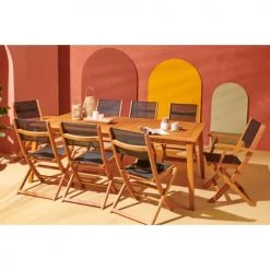 Oviala Fauteuils De Jardin Lot De 2 Fauteuils Pliants De Jardin En Bois Noir -Fauteuils de jardin Soldes Boutique lot de 2 fauteuils pliants de jardin en bois noir 1