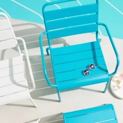 Oviala Fauteuils De Jardin Lot De 2 Fauteuils Relax Avec Repose-pieds En Métal Bleu -Fauteuils de jardin Soldes Boutique lot de 2 fauteuils relax avec repose pieds en metal bleu 3