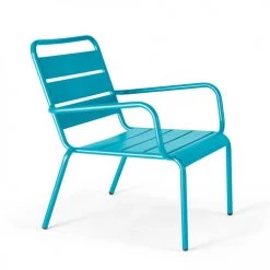 Oviala Fauteuils De Jardin Lot De 2 Fauteuils Relax Avec Repose-pieds En Métal Bleu -Fauteuils de jardin Soldes Boutique lot de 2 fauteuils relax avec repose pieds en metal bleu 5