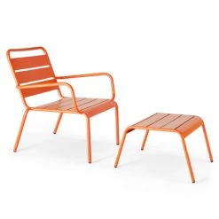 Oviala Fauteuils De Jardin Lot De 2 Fauteuils Relax Avec Repose-pieds En Métal Orange -Fauteuils de jardin Soldes Boutique lot de 2 fauteuils relax avec repose pieds en metal orange 1