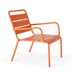 Oviala Fauteuils De Jardin Lot De 2 Fauteuils Relax Avec Repose-pieds En Métal Orange -Fauteuils de jardin Soldes Boutique lot de 2 fauteuils relax avec repose pieds en metal orange 2