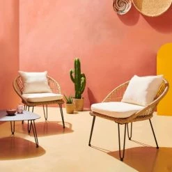 Oviala Fauteuils De Jardin Lot De 2 Fauteuils Rotin Synthétique Naturel -Fauteuils de jardin Soldes Boutique lot de 2 fauteuils rotin synthetique naturel 1