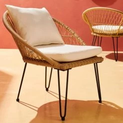 Oviala Fauteuils De Jardin Lot De 2 Fauteuils Rotin Synthétique Naturel -Fauteuils de jardin Soldes Boutique lot de 2 fauteuils rotin synthetique naturel 2