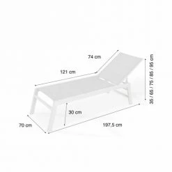 Kerama Bains De Soleil Et Chaises Longues Lot De 2 Grandes Chaises Longues En Aluminium Blanc Avec Roulettes -Fauteuils de jardin Soldes Boutique lot de 2 grandes chaises longues en aluminium blanc avec roulettes 5