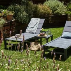 Kerama Bains De Soleil Et Chaises Longues Lot De 2 Grandes Chaises Longues En Aluminium Gris Anthracite -Fauteuils de jardin Soldes Boutique lot de 2 grandes chaises longues en aluminium gris anthracite 1