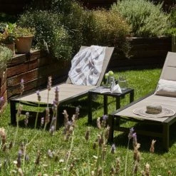 Kerama Bains De Soleil Et Chaises Longues Lot De 2 Grandes Chaises Longues En Aluminium Marron Avec Roulettes -Fauteuils de jardin Soldes Boutique lot de 2 grandes chaises longues en aluminium marron avec roulettes 1