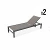 Kerama Bains De Soleil Et Chaises Longues Lot De 2 Grandes Chaises Longues En Aluminium Marron Avec Roulettes -Fauteuils de jardin Soldes Boutique lot de 2 grandes chaises longues en aluminium marron avec roulettes