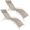Tectake Bains De Soleil Et Chaises Longues Lot De 2 Transats Avec Coussin De Tête Beige