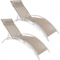 Tectake Bains De Soleil Et Chaises Longues Lot De 2 Transats Avec Coussin De Tête Beige