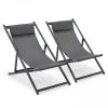 Oviala Bains De Soleil Et Chaises Longues Lot De 2 Transats En Aluminium Anthracite -Fauteuils de jardin Soldes Boutique lot de 2 transats en aluminium anthracite