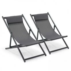 Oviala Bains De Soleil Et Chaises Longues Lot De 2 Transats En Aluminium Anthracite