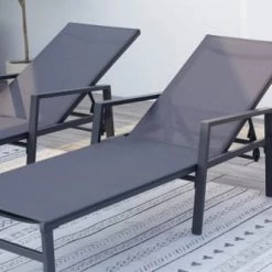 Concept Usine Bains De Soleil Et Chaises Longues Lot De 2 Transats En Aluminium Gris Foncé -Fauteuils de jardin Soldes Boutique lot de 2 transats en aluminium gris fonce 3