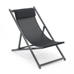 Oviala Bains De Soleil Et Chaises Longues Lot De 2 Transats En Aluminium Noir -Fauteuils de jardin Soldes Boutique lot de 2 transats en aluminium noir 1