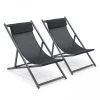 Oviala Bains De Soleil Et Chaises Longues Lot De 2 Transats En Aluminium Noir -Fauteuils de jardin Soldes Boutique lot de 2 transats en aluminium noir
