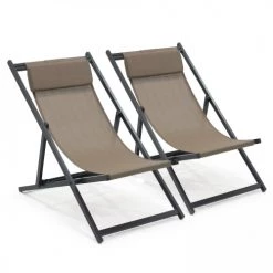 Oviala Bains De Soleil Et Chaises Longues Lot De 2 Transats En Aluminium Taupe
