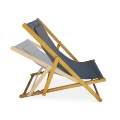 Alice's Garden Bains De Soleil Et Chaises Longues Lot De 2 Transats En Eucalyptus Et Textilène Gris Anthracite -Fauteuils de jardin Soldes Boutique lot de 2 transats en eucalyptus et textilene gris anthracite 2