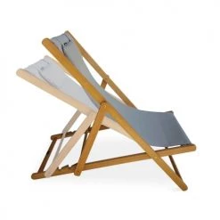 Alice's Garden Bains De Soleil Et Chaises Longues Lot De 2 Transats En Eucalyptus Et Textilène Gris Taupe -Fauteuils de jardin Soldes Boutique lot de 2 transats en eucalyptus et textilene gris taupe 2