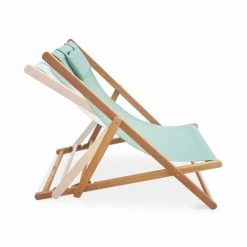 Alice's Garden Bains De Soleil Et Chaises Longues Lot De 2 Transats En Eucalyptus Et Textilène Vert De Gris -Fauteuils de jardin Soldes Boutique lot de 2 transats en eucalyptus et textilene vert de gris 2