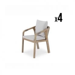 Kerama Lot De 4 Chaises De Jardin En Bois D'acacia Et En Corde Tressée