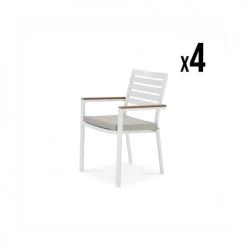 Kerama Chaises De Jardin Lot De 4 Chaises Empilables En Aluminium Blanc Avec Coussin