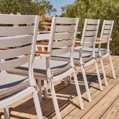 Kerama Chaises De Jardin Lot De 4 Chaises Empilables En Aluminium Blanc Avec Coussin -Fauteuils de jardin Soldes Boutique lot de 4 chaises empilables en aluminium blanc avec coussin 4