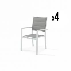 Kerama Chaises De Jardin Lot De 4 Chaises Empilables En Aluminium Blanc Et Textilène Gris