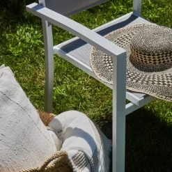 Kerama Chaises De Jardin Lot De 4 Chaises Empilables En Aluminium Blanc Et Textilène Gris -Fauteuils de jardin Soldes Boutique lot de 4 chaises empilables en aluminium blanc et textilene gris 3