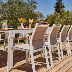 Kerama Chaises De Jardin Lot De 4 Chaises Empilables En Aluminium Blanc Textilène -Fauteuils de jardin Soldes Boutique lot de 4 chaises empilables en aluminium blanc textilene 2
