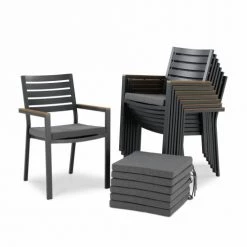 Kerama Chaises De Jardin Lot De 4 Chaises Empilables En Aluminium Gris Antracite Avec Coussin -Fauteuils de jardin Soldes Boutique lot de 4 chaises empilables en aluminium gris antracite avec coussin 4