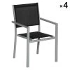Happy Garden Chaises De Jardin Lot De 4 Chaises En Aluminium Gris Et Textilène Noir -Fauteuils de jardin Soldes Boutique lot de 4 chaises en aluminium gris et textilene noir