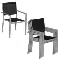 Happy Garden Chaises De Jardin Lot De 4 Chaises En Aluminium Gris Et Textilène Noir -Fauteuils de jardin Soldes Boutique lot de 4 chaises en aluminium gris et textilene noir 2