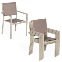 Happy Garden Chaises De Jardin Lot De 4 Chaises En Aluminium Taupe Et Textilène Taupe -Fauteuils de jardin Soldes Boutique lot de 4 chaises en aluminium taupe et textilene taupe 2