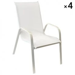 Happy Garden Chaises De Jardin Lot De 4 Chaises En Textilène Blanc Et Aluminium Blanc