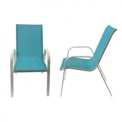 Happy Garden Chaises De Jardin Lot De 4 Chaises En Textilène Bleu Et Aluminium Blanc -Fauteuils de jardin Soldes Boutique lot de 4 chaises en textilene bleu et aluminium blanc 5